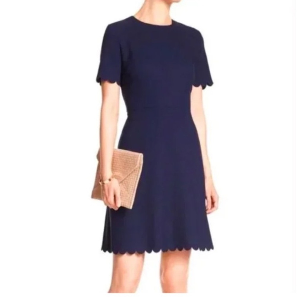Elegant Navy Blue Scalloped Dress